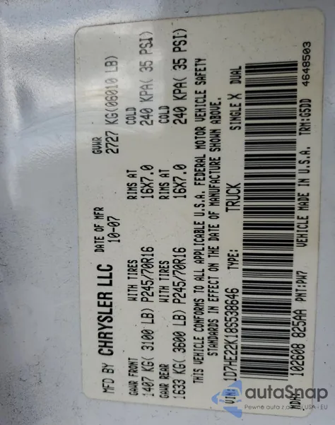 2008 Dodge Dakota St z USA, uszkodzony, nr VIN 1D7HE22K18S538646